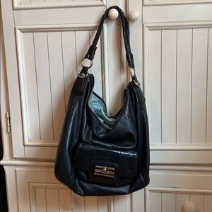 Auth Black Coach bag- front pocket silver accents